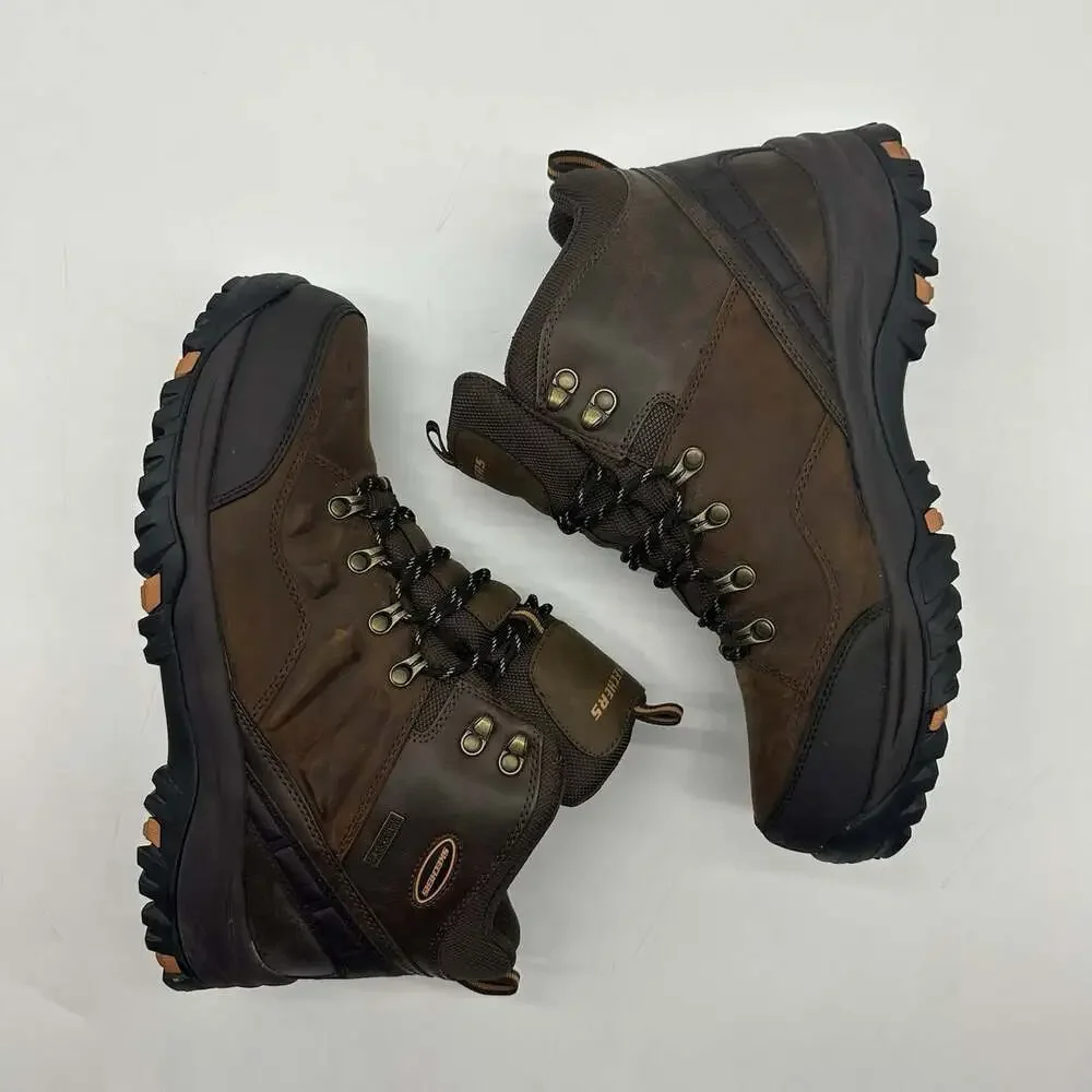Skechers Traven Crazy Horse Brown Leather Waterproof Hiking Shoes Men's Size 12